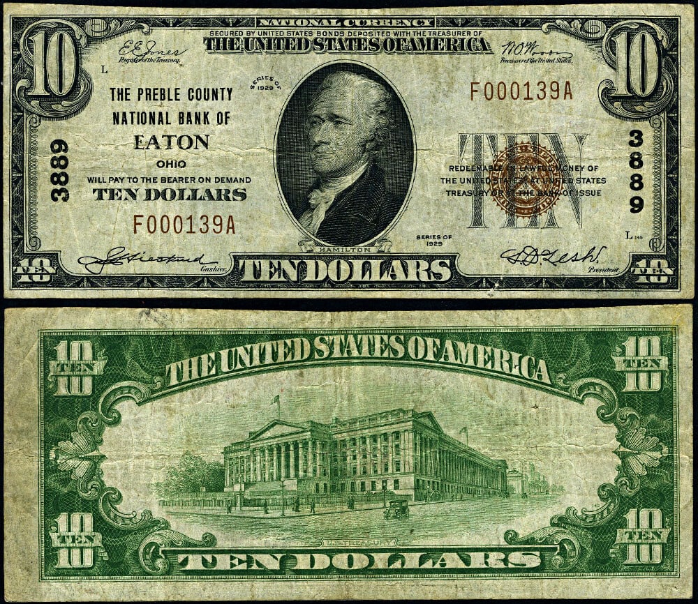 1929 T-1 Eaton Ohio $10 National Bank Note Preble County NB (1 of 3)