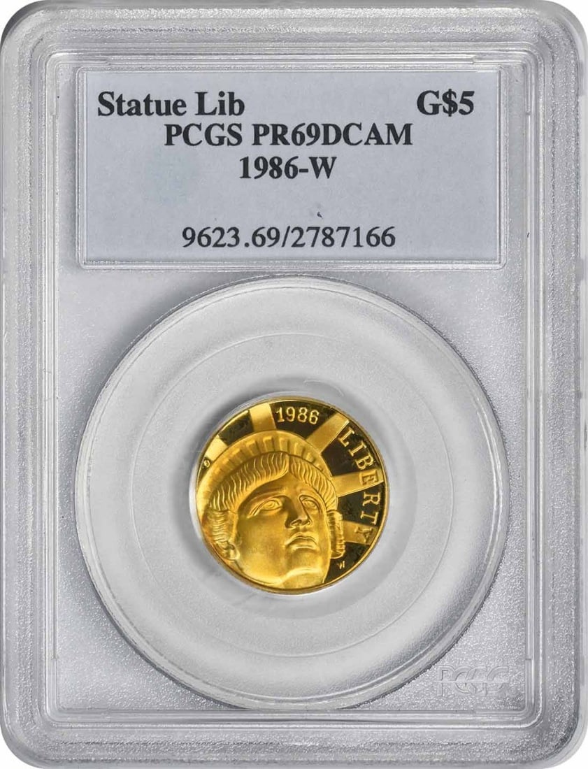 PCGS PR69DCAM 1986-W Liberty $5 Gold Proof Coin (1 of 2)