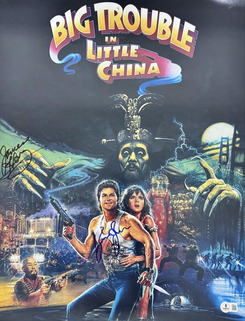 Big Trouble in Little China cast photo signed by Kurt Russell and James Hong Beckett: Big Trouble in Little China cast photo signed by Kurt Russell and James Hong Beckett This 16x20 inch photograph from the film Big Trouble in Little China features the authentic signatures of Kurt Russ