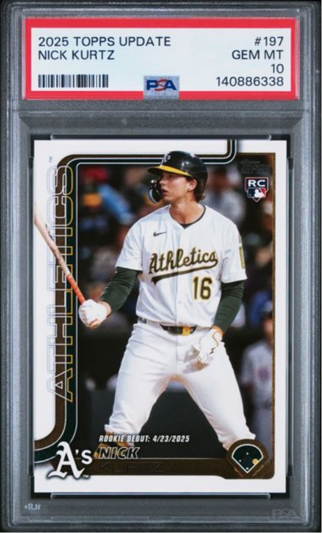 PSA 10 Nick Kurtz 2025 Topps Update Rookie Card Oakland Athletics #197 (1 of 2)