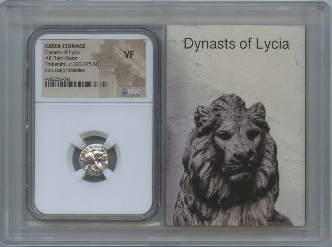 Ancient Greek Coin Dynasts Lycia Third Stater NGC VF35: Ancient Greek Coin Dynasts Lycia Third Stater NGC VF35 This ancient Greek coin, known as a Third Stater from the Dynasts of Lycia, dates back to approximately 390-375 BC. It is certified by NGC with a