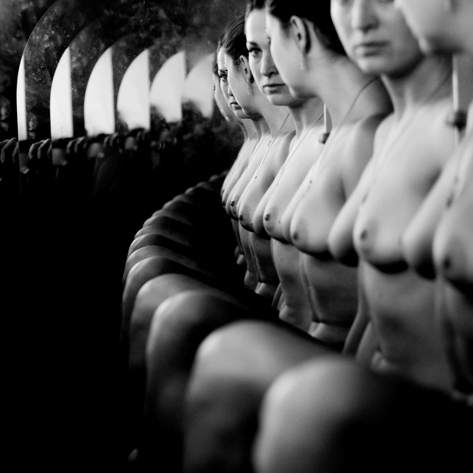 Olha Stepanian Mirrors Black and White Nude Photography Ed. 1/7 31 x 31: Olha Stepanian Mirrors Black and White Nude Photography Ed. 1/7 31 x 31 Explore the captivating world of 'Mirrors,' a stunning piece of black and white nude photography by Olha Stepanian. This artwork