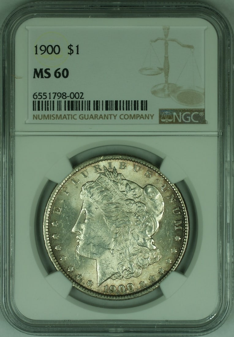 NGC MS 60 Morgan Dollar Lightly Toned 1900 Silver Coin: NGC MS 60 Morgan Dollar Lightly Toned 1900 Silver Coin This is a 1900 Morgan Silver Dollar coin from the United States, certified by NGC with a grade of MS-60. The coin features light toning and was m