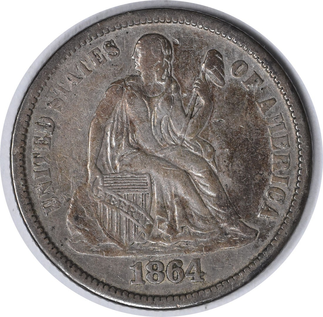 1864-S Liberty Seated Dime 90% Silver XF Uncertified San Francisco Mint: 1864-S Liberty Seated Dime 90% Silver XF Uncertified San Francisco Mint This 1864-S Liberty Seated Silver Dime is a captivating piece of numismatic history, showcasing the artistry of designer Christi