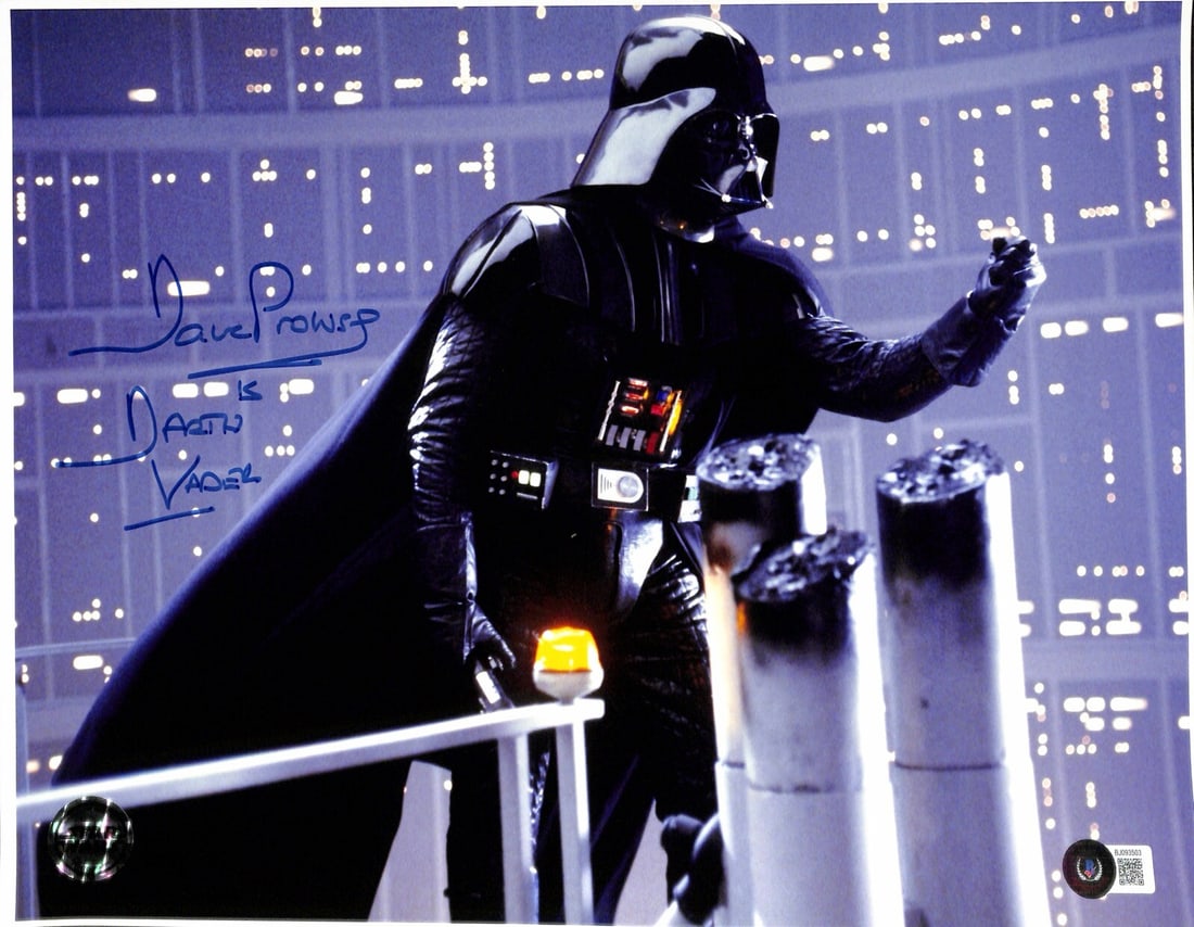 David Prowse Signed 11x14 Star Wars Photo Darth Vader Beckett Certified: David Prowse Signed 11x14 Star Wars Photo Darth Vader Beckett Certified This is an original 11x14 color photograph featuring David Prowse, the actor behind the iconic character Darth Vader, signed in 