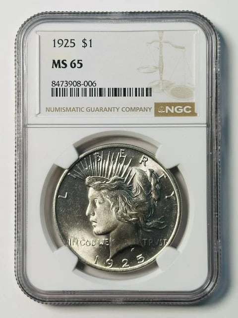 NGC MS 65 1925 USA Silver Peace Dollar (1 of 2)