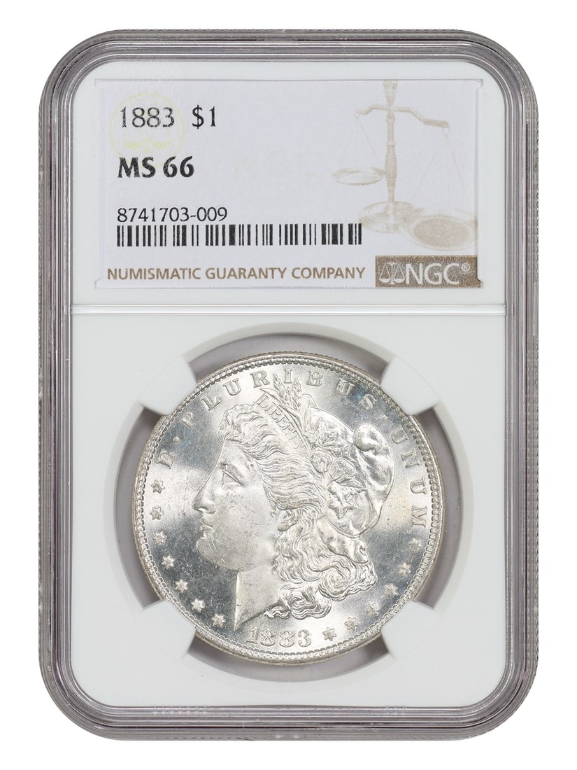 NGC MS66 1883 Morgan Dollar $1 Philadelphia Mint: NGC MS66 1883 Morgan Dollar $1 Philadelphia Mint 1883 Morgan Dollar $1 certified by NGC and graded MS66. This uncirculated Philadelphia issue is identified as a slightly better date, noted as tougher 