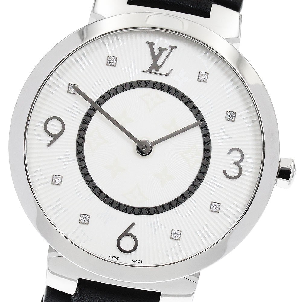 Louis Vuitton Tambour Slim Q1E01 Mens Quartz Diamond Wristwatch: Louis Vuitton Tambour Slim Q1E01 Mens Quartz Diamond Wristwatch Pre-owned Louis Vuitton Tambour Slim quartz wristwatch for men with an 8P diamond design. Specifications Brand: Louis Vuitton Model: Tam