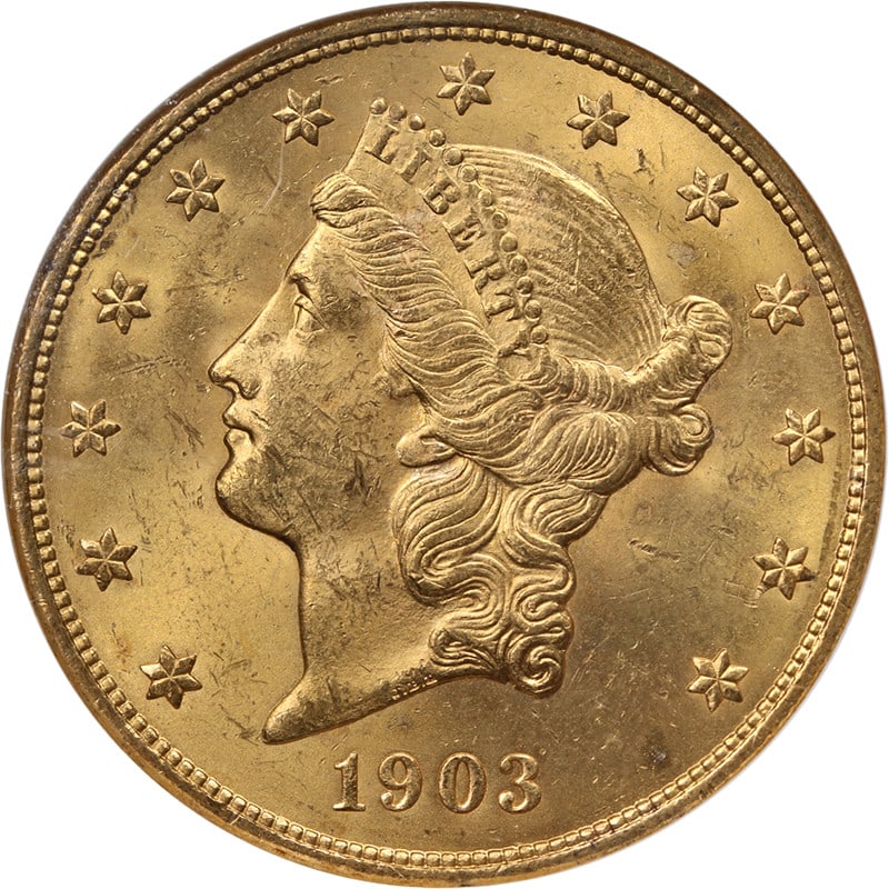 NGC MS63 1903-P Liberty Head $20 Gold Coin: NGC MS63 1903-P Liberty Head $20 Gold Coin This 1903-P Liberty Gold $20 coin is graded MS63 by NGC, indicating it is in uncirculated condition. The coin features excellent eye appeal, vibrant luster, 
