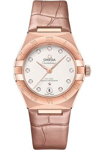 Omega Constellation Co-Axial Ladies Watch White Diamond Dial Leather Strap Card: Omega Constellation Co-Axial Ladies Watch White Diamond Dial Leather Strap Card This Omega Constellation Co-Axial ladies watch features a white diamond dial and a fixed bezel, paired with a leather st