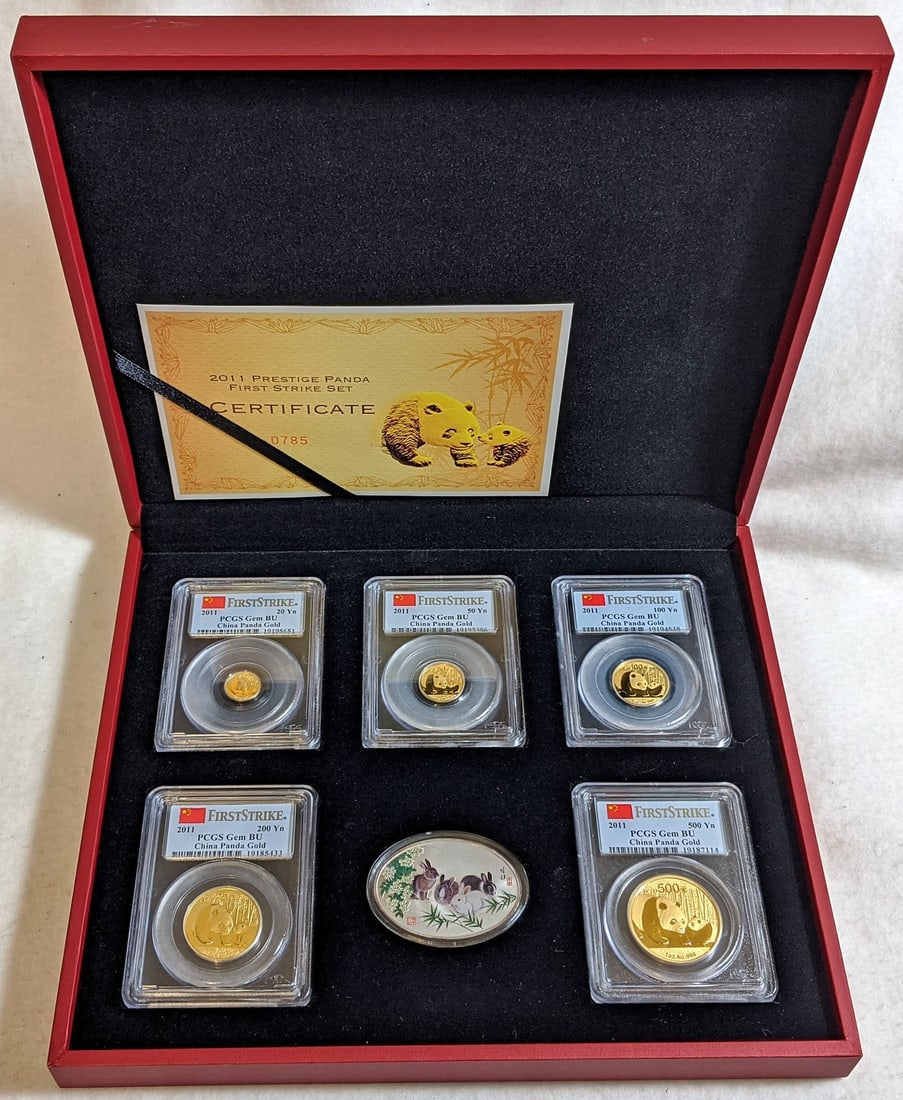 2011 China Gold Panda Prestige 5 Coin Set with Silver Medal PCGS Gem BU (1 of 5)