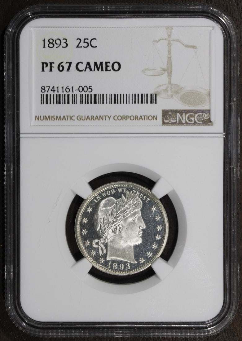 NGC PF67 Cameo 1893 Barber Silver Quarter 25C (1 of 4)