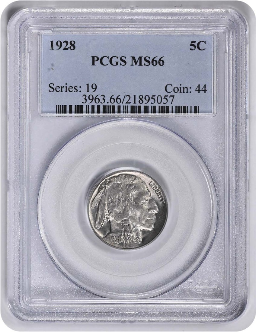 PCGS MS66 1928 Buffalo 5C Nickel: PCGS MS66 1928 Buffalo 5C Nickel This 1928 Buffalo Nickel is graded MS66 by PCGS and is encapsulated in a protective holder. The coin is uncirculated and features the classic Buffalo design. It is com