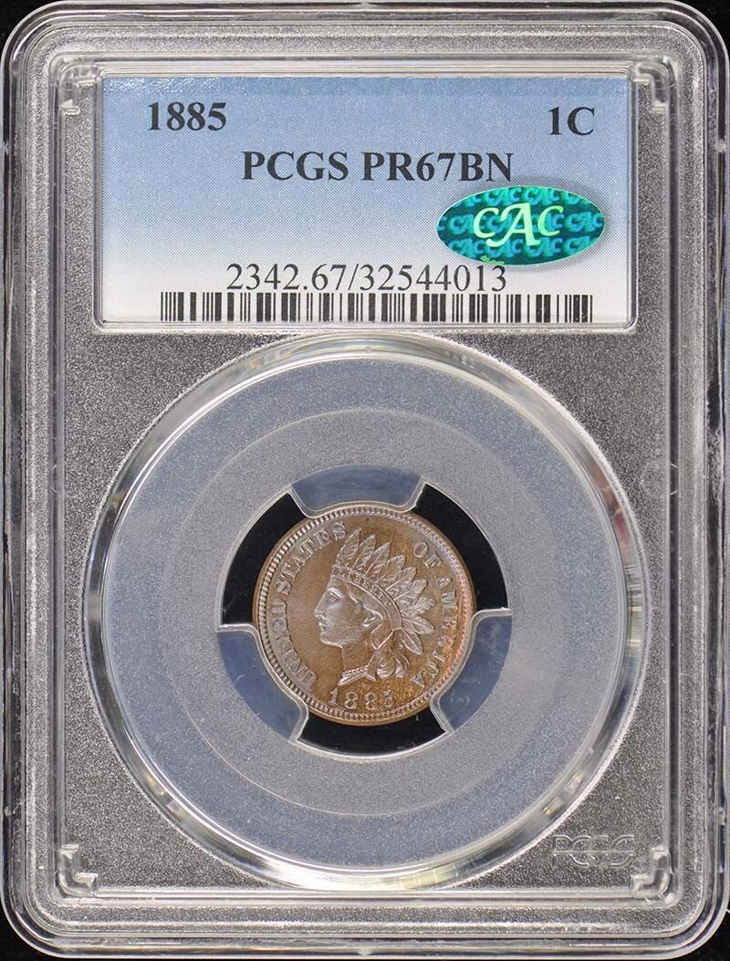 1885 Indian Cent Bronze PCGS PR67BN CAC Proof Coin (1 of 2)