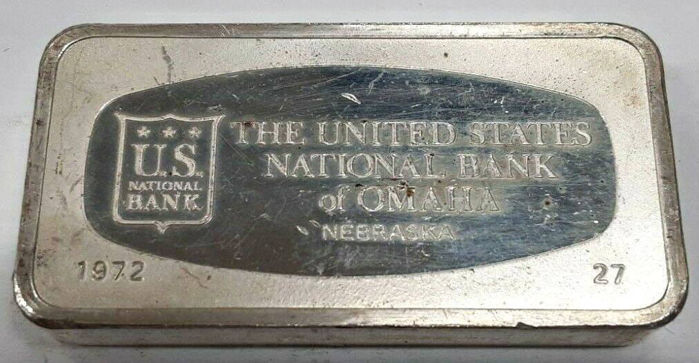 Franklin Mint 1972 Sterling Silver Ingot Omaha Nebraska #27: Franklin Mint 1972 Sterling Silver Ingot Omaha Nebraska #27 This is a 1000 grain sterling silver ingot produced by the Franklin Mint in 1972 for the United States National Bank of Omaha, Nebraska. The