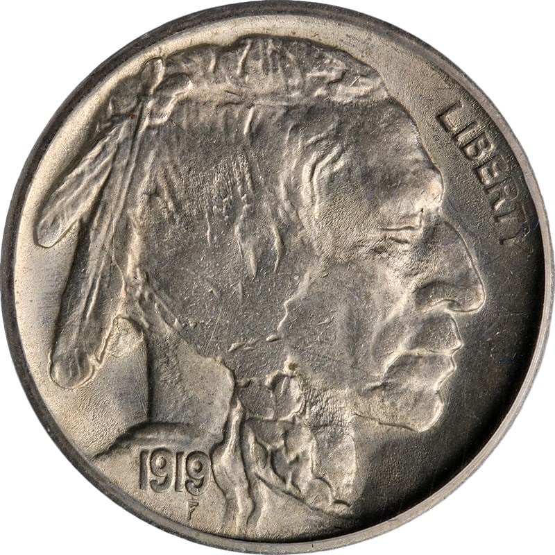 1919 Philadelphia Buffalo Nickel Brilliant Uncirculated With Attractive Luster: 1919 Philadelphia Buffalo Nickel Brilliant Uncirculated With Attractive Luster This original 1919-P Buffalo Nickel is uncirculated and offers attractive eye appeal with notable luster. The coin featur