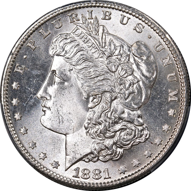 1881-S Morgan Silver Dollar PCGS MS66 Uncirculated Blazing White Gem: 1881-S Morgan Silver Dollar PCGS MS66 Uncirculated Blazing White Gem This stunning 1881-S Morgan Silver Dollar is graded MS66 by PCGS, showcasing exceptional eye appeal with its blazing white finish a