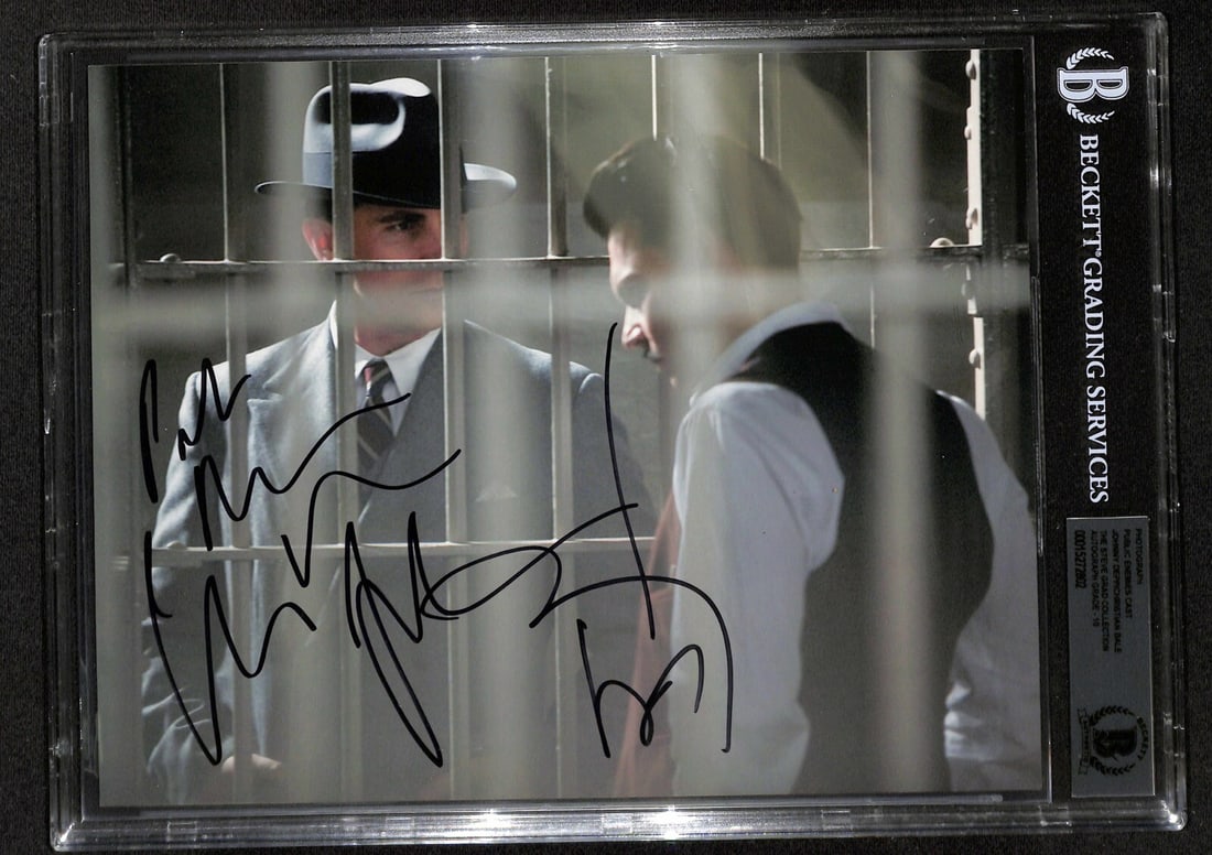Christian Bale Johnny Depp Signed 8x10 Photo Public Enemies Beckett Authenticated: Christian Bale Johnny Depp Signed 8x10 Photo Public Enemies Beckett Authenticated This stunning 8x10 color photograph features the autographs of acclaimed actors Christian Bale and Johnny Depp, both k
