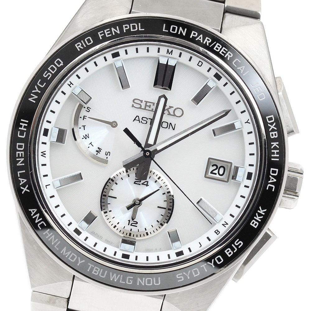 SEIKO Astron Nextar Titanium Solar Radio Controlled Day-Date Watch: SEIKO Astron Nextar Titanium Solar Radio Controlled Day-Date Watch This SEIKO Astron Nextar men's wristwatch, model SBXY049/8B63-0BD0, features a titanium case and band with a white dial. It operates 