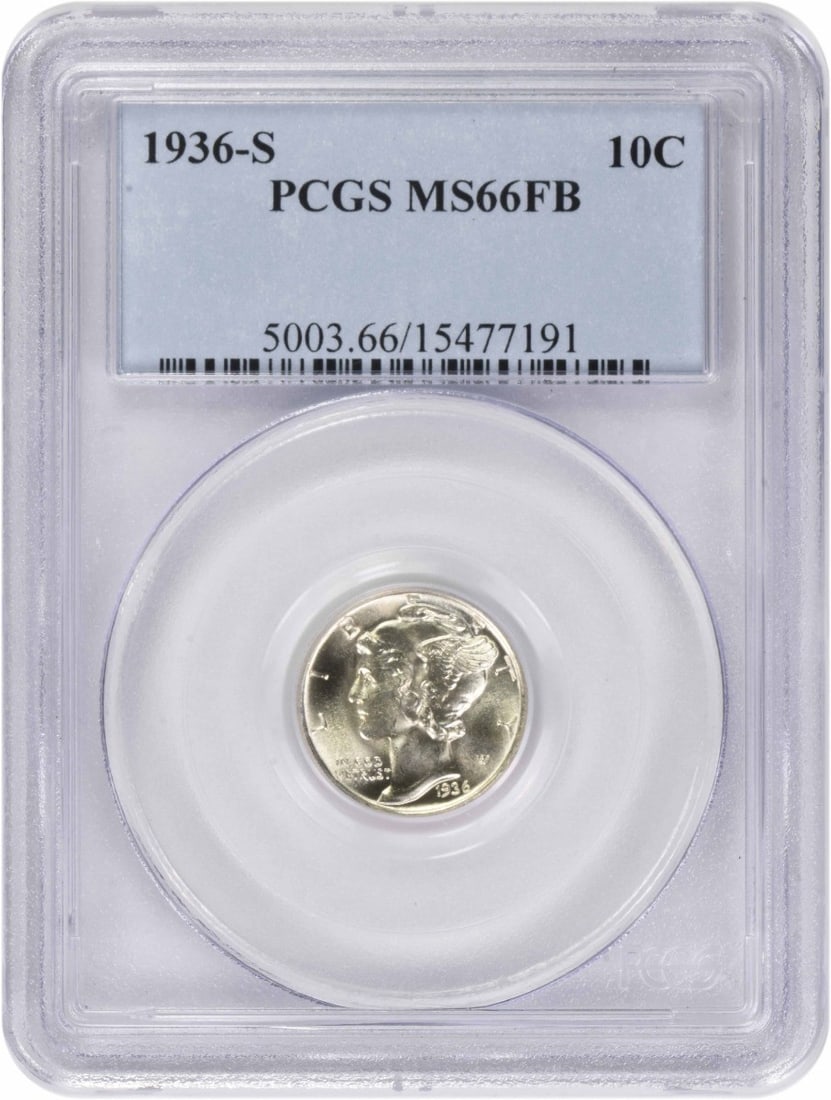 PCGS MS66FB 1936 S Mercury 10C Silver Dime (1 of 2)