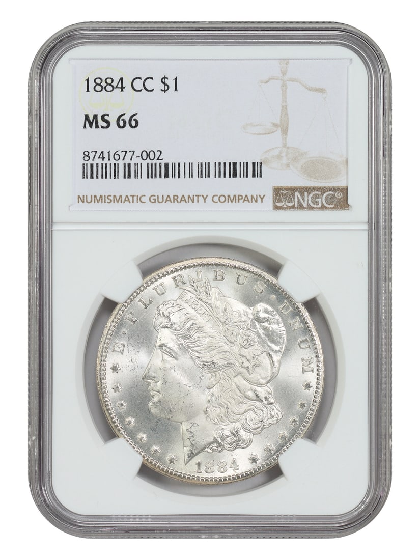 NGC MS66 1884 CC Morgan Dollar Carson City $1 Coin: NGC MS66 1884 CC Morgan Dollar Carson City $1 Coin 1884-CC Morgan Dollar certified by NGC and graded MS66. This uncirculated Carson City issue is part of the Morgan Dollar series and is identified as 