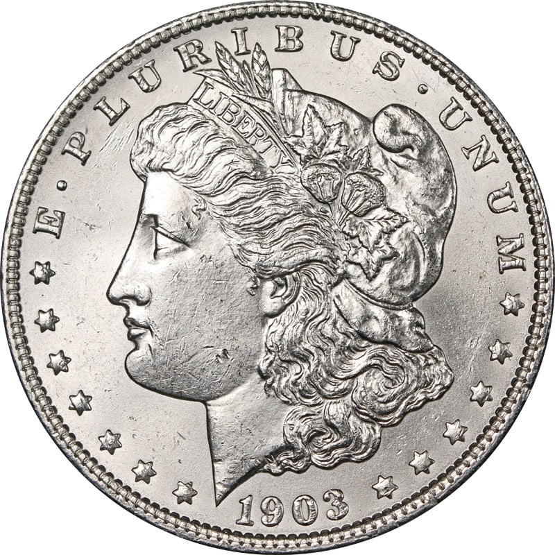 1903 Philadelphia Mint Morgan Dollar Silver US Coin: 1903 Philadelphia Mint Morgan Dollar Silver US Coin This is a 1903-P Morgan Silver Dollar from the United States, composed of 90% silver and minted in Philadelphia. The coin is circulated and uncertif