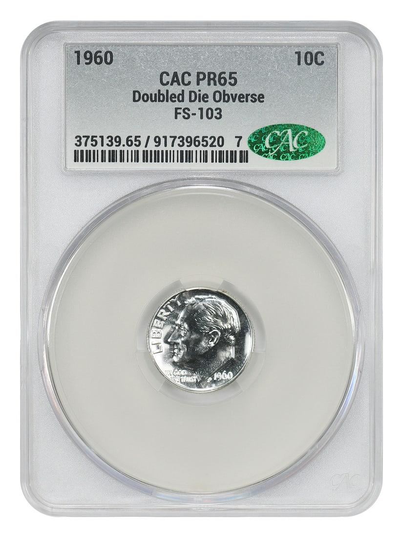 1960 Roosevelt Dime 10C CACG PR65 DDO FS-103: 1960 Roosevelt Dime 10C CACG PR65 DDO FS-103 1960 Roosevelt Dime 10C from the Philadelphia Mint, certified by CACG and graded PR65. The coin is uncirculated and identified as DDO, FS-103. Condition: p