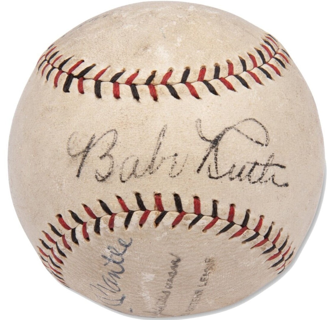 Babe Ruth Mickey Mantle Joe DiMaggio Signed Baseball PSA DNA JSA Authenticated (1 of 8)