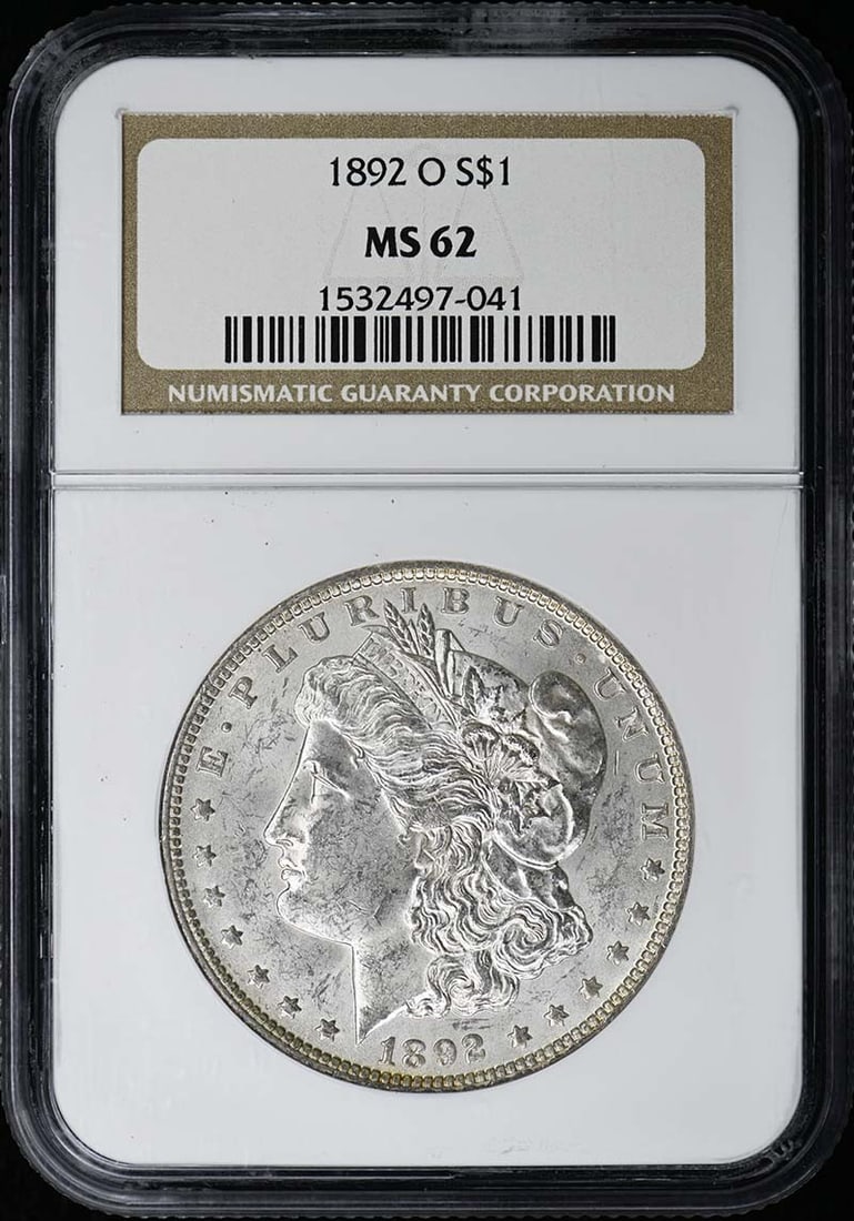 NGC MS62 1892 O Morgan Silver Dollar: NGC MS62 1892 O Morgan Silver Dollar This is an 1892 Morgan Dollar struck at the New Orleans Mint. The coin has been certified and graded MS62 by NGC, indicating it is in uncirculated condition. It is