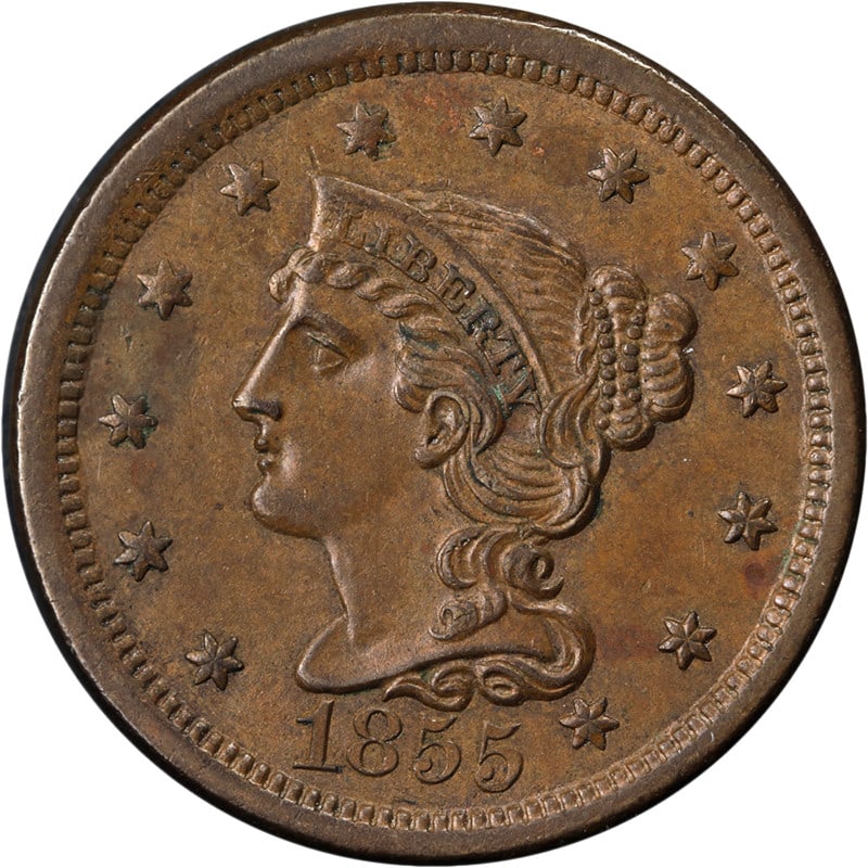 Uncirculated 1855 Upright 5's Large Cent Copper Coin United States (1 of 2)