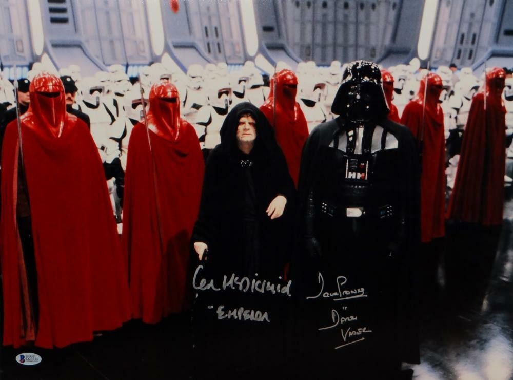 16x20 Star Wars Darth Vader Emperor Photo Signed by Prowse McDiarmid Beckett Auth: 16x20 Star Wars Darth Vader Emperor Photo Signed by Prowse McDiarmid Beckett Auth This 16x20 inch photograph features Darth Vader and the Emperor from Star Wars, signed by David Prowse and Ian McDiarm