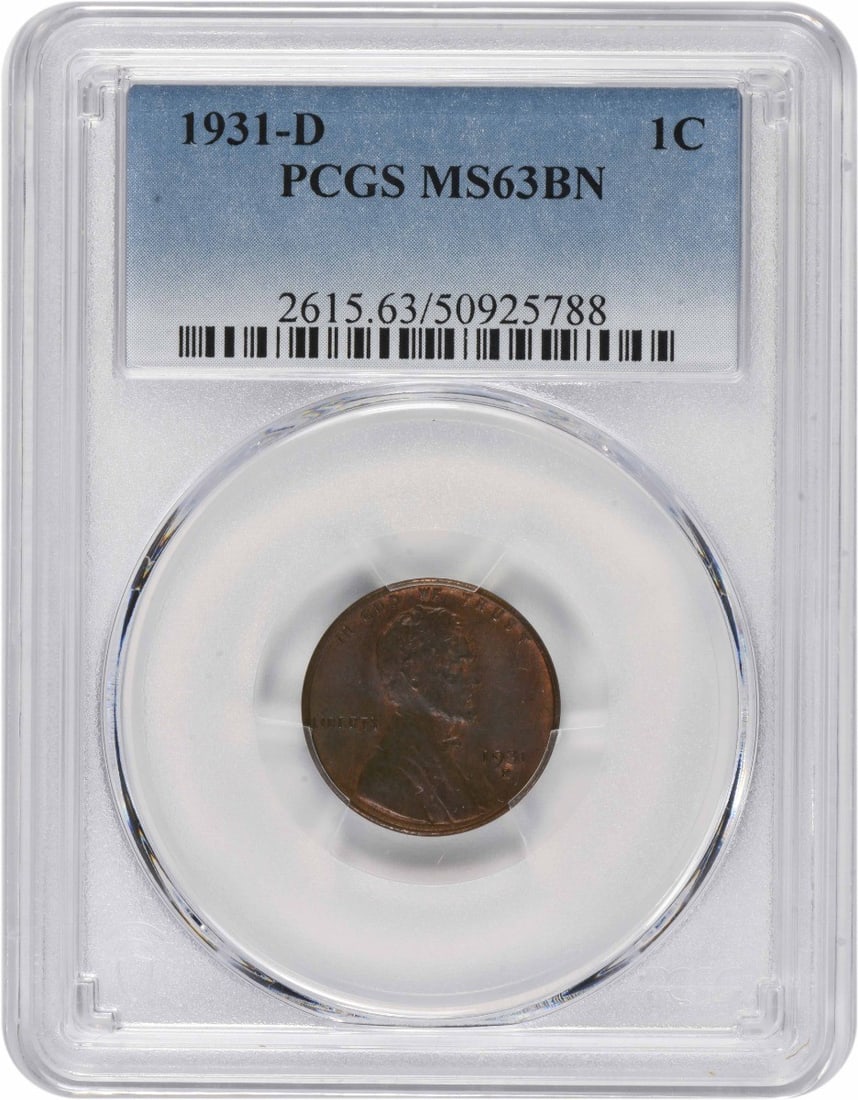 PCGS MS63BN 1931-D Lincoln Wheat Small Cent: PCGS MS63BN 1931-D Lincoln Wheat Small Cent This is a 1931-D Lincoln Wheat Cent graded MS63BN by PCGS. The coin is uncirculated and composed of copper. It features the 'D' mint mark and is a small cen