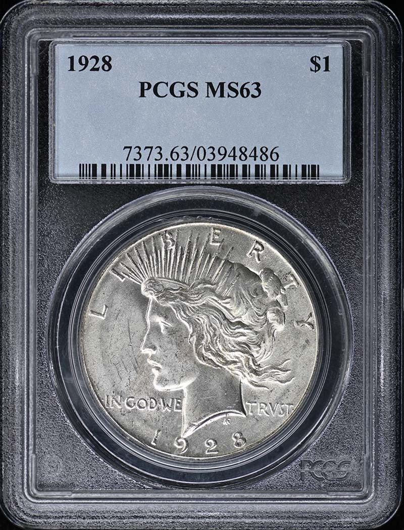 PCGS MS63 1928 Philadelphia Peace Dollar: PCGS MS63 1928 Philadelphia Peace Dollar This 1928 Peace Dollar is graded MS63 by PCGS and features the iconic design struck at the Philadelphia Mint. As an uncirculated coin, it is preserved in excel