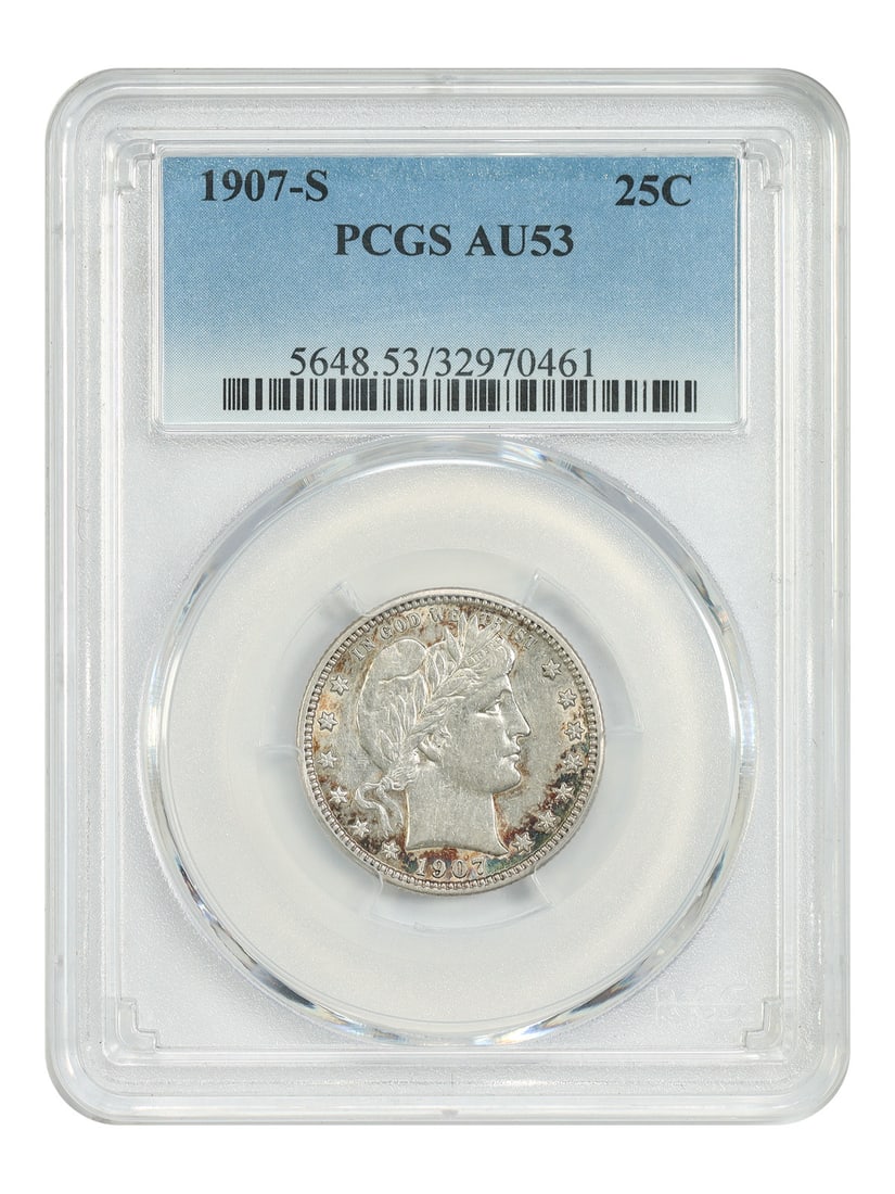 PCGS AU53 1907-S Barber Quarter 25C (1 of 4)
