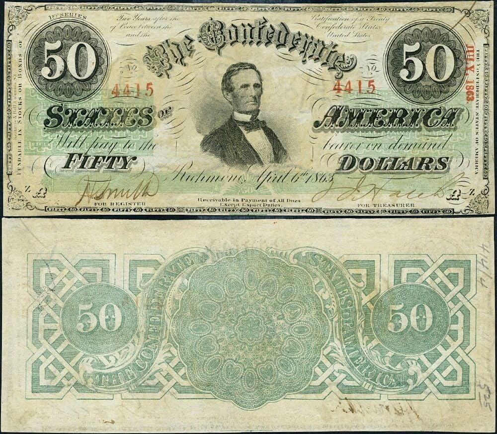 1863 Confederate $50 Richmond Note CR-412 4 Choice CU (1 of 3)
