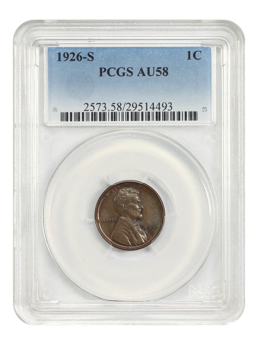 PCGS AU58 1926-S Lincoln Wheat Cent Semi Key Date: PCGS AU58 1926-S Lincoln Wheat Cent Semi Key Date This 1926-S Lincoln Cent features the Wheat Reverse design and is graded AU58 by PCGS. It is a semi-key date coin with a lower mintage, originating fr