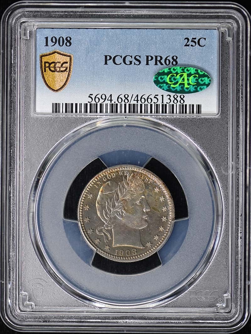 1908 PCGS PR68 CAC Barber 25C Proof Quarter (1 of 5)
