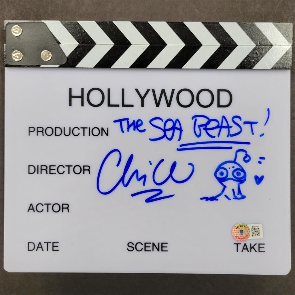 Sea Beast Clapperboard Signed Sketch by Chris Williams Beckett Authenticated: Sea Beast Clapperboard Signed Sketch by Chris Williams Beckett Authenticated This is an original clapperboard from the movie The Sea Beast, signed by Chris Williams. The autograph is authenticated by 