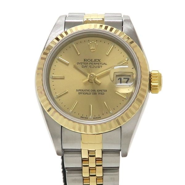 Rolex 79173 Datejust 26mm Champagne Dial Two Tone Watch: Rolex 79173 Datejust 26mm Champagne Dial Two Tone Watch This pre-owned Rolex Datejust 26mm women's wristwatch, model 79173, features a stainless steel and yellow gold construction with an automatic mo