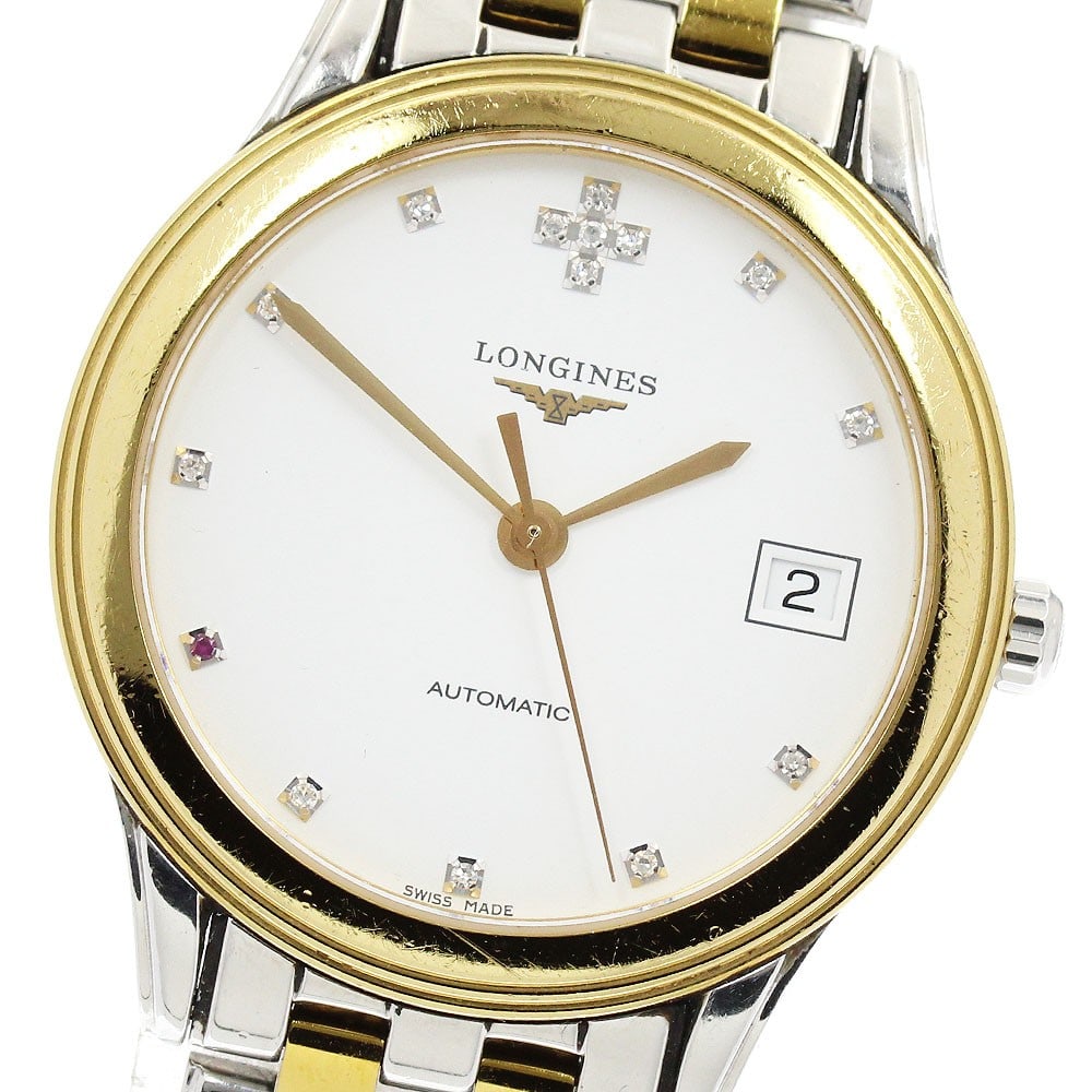 Longines Flagship Date Automatic Men's Wristwatch 36mm White Dial: Longines Flagship Date Automatic Men's Wristwatch 36mm White Dial This Longines Flagship Date men's wristwatch features a stainless steel and gold-plated case and band with a white dial. The watch is 