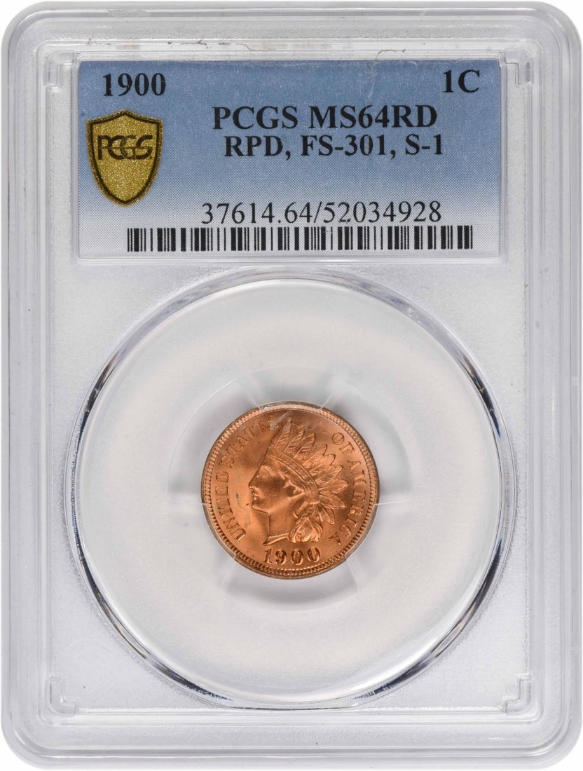 PCGS MS64RD 1900 Indian Head Cent RPD FS-301: PCGS MS64RD 1900 Indian Head Cent RPD FS-301 This 1900 Indian Head Cent features the RPD FS-301 S-1 variety and is graded MS64RD by PCGS. Struck in Philadelphia, this uncirculated coin is composed of 