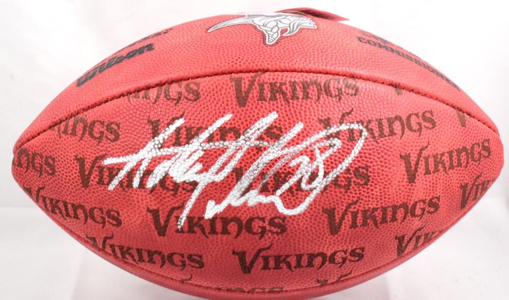 Adrian Peterson autographed Duke football Minnesota Vikings BA W Holo: Adrian Peterson autographed Duke football Minnesota Vikings BA W Holo This is an original signed football featuring Adrian Peterson of the Minnesota Vikings. It is a showcase limited edition item and 