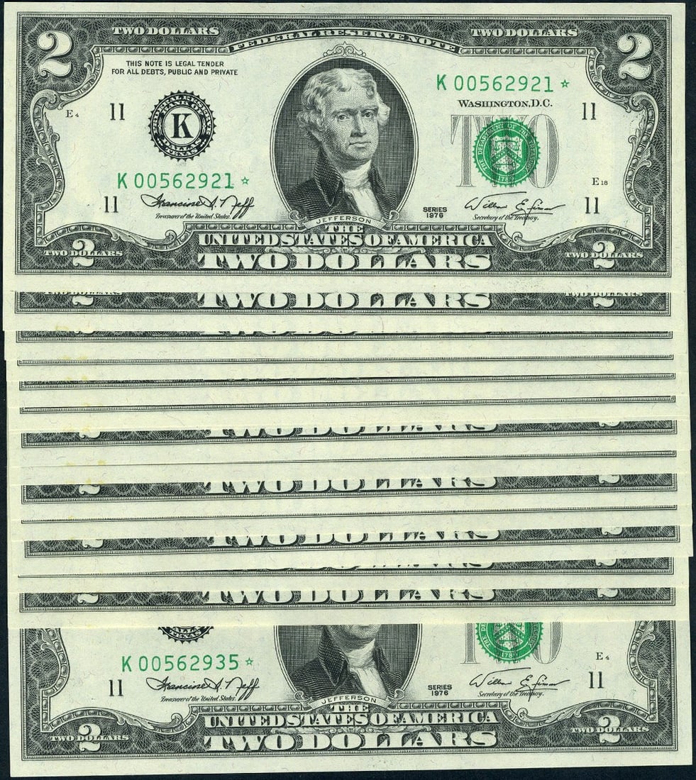 15 Consecutive 1976 $2 Star Notes CH Gem CU Pack (1 of 2)