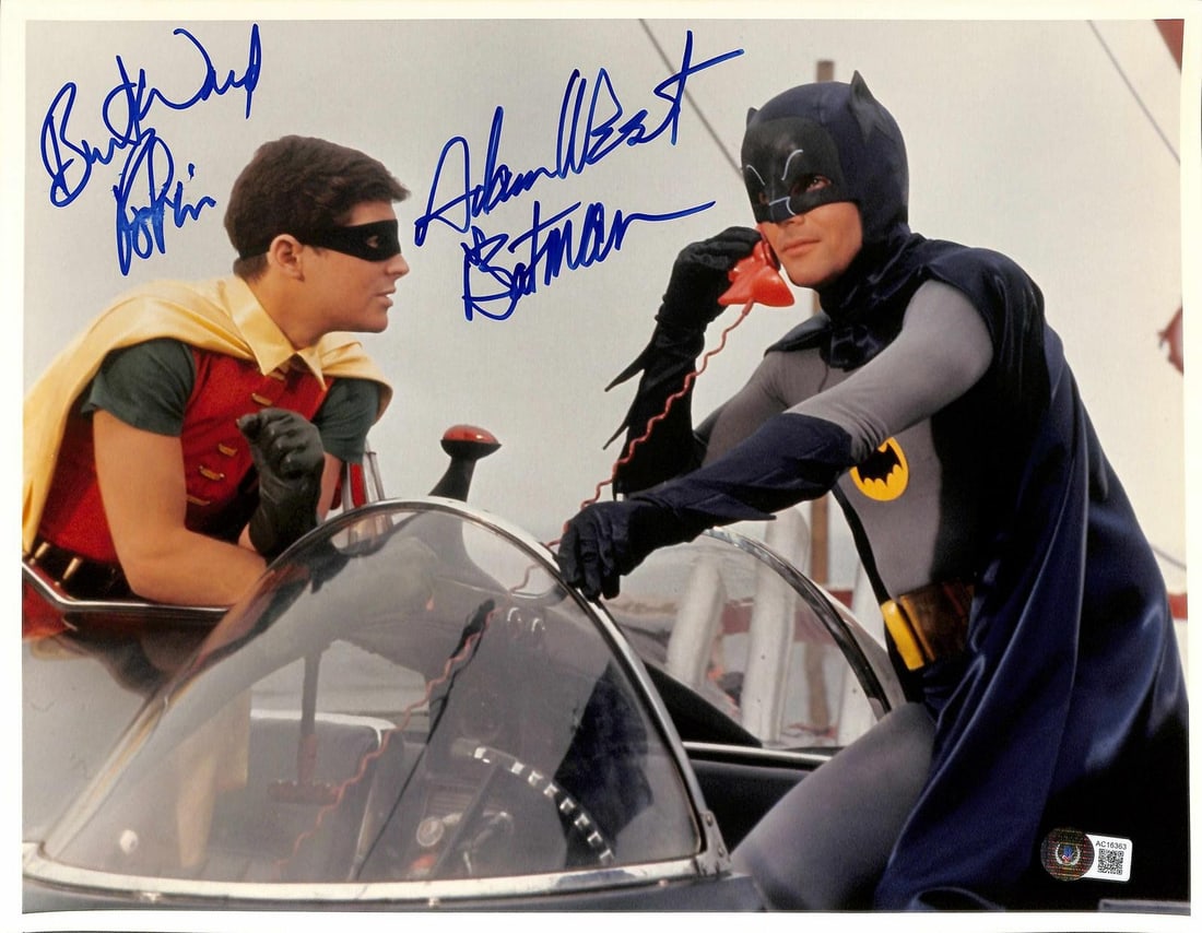 Batman and Robin 11x14 Photo Signed by Adam West Burt Ward Beckett: Batman and Robin 11x14 Photo Signed by Adam West Burt Ward Beckett This 11x14 color photograph from the classic Batman television series features vibrant imagery of the Batmobile scene and has been ha