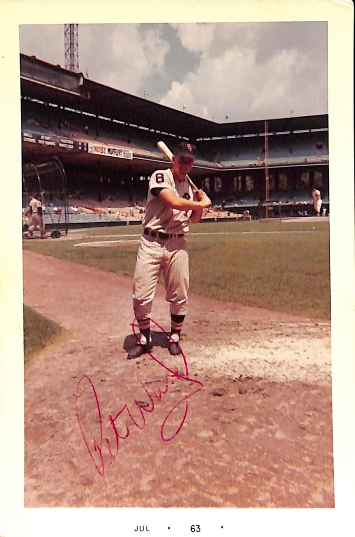 Pete Ward autographed 1963 color baseball photo Beckett 5 1/4 x 3 1/2: Pete Ward autographed 1963 color baseball photo Beckett 5 1/4 x 3 1/2 This is a vintage 1963 color baseball photograph measuring 5 1/4 x 3 1/2 inches, hand-signed by Pete Ward. The photo features Ward