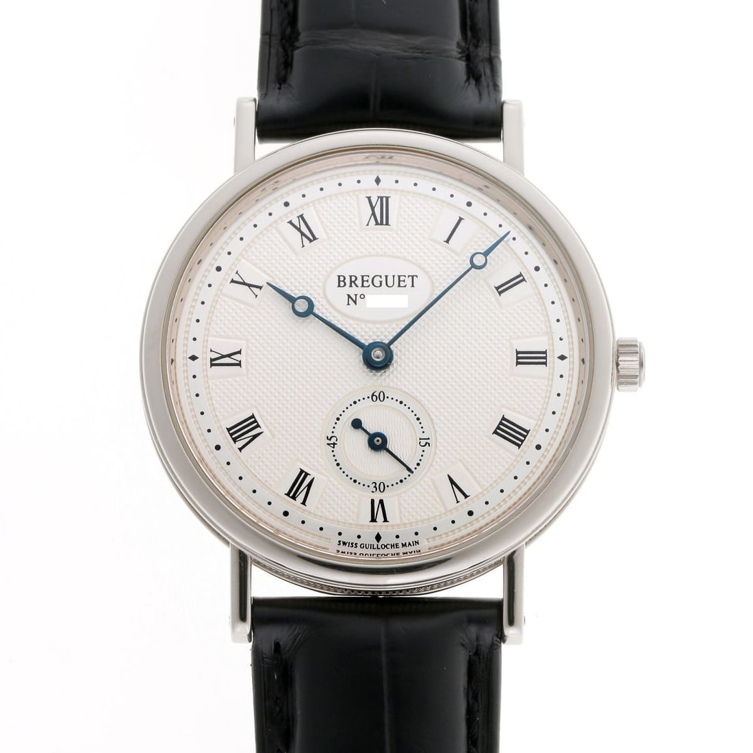 Breguet 3910BB manual wind white gold wristwatch: Breguet 3910BB manual wind white gold wristwatch This Breguet Classic wristwatch features a manual winding Cal. 818/5 movement housed in a 34.5mm round case crafted from 18k white gold. The watch show