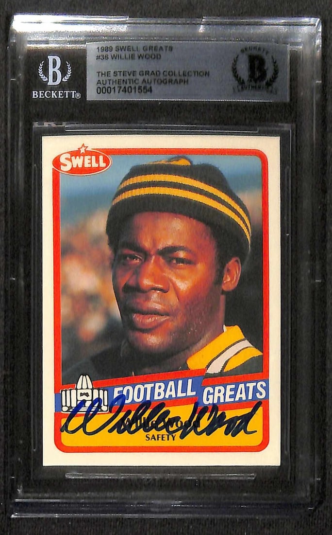 Willie Wood 1989 Swell Greats #36 Signed Card Beckett Authenticated: Willie Wood 1989 Swell Greats #36 Signed Card Beckett Authenticated This is an authentic 1989 Swell Greats #36 sports trading card featuring the signature of Green Bay Packers Safety Willie Wood, who 