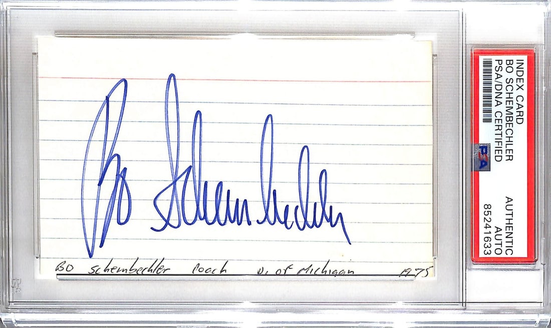 Bo Schembechler Signed 3x5 Index Card Michigan Wolverines PSA Authenticated (1 of 2)