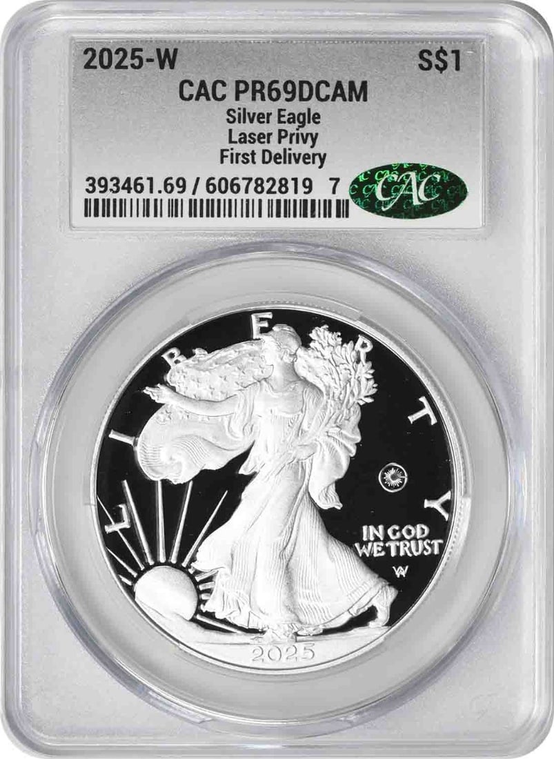 2025-W American Silver Eagle Proof Laser Privy CACG PR69DCAM (1 of 2)