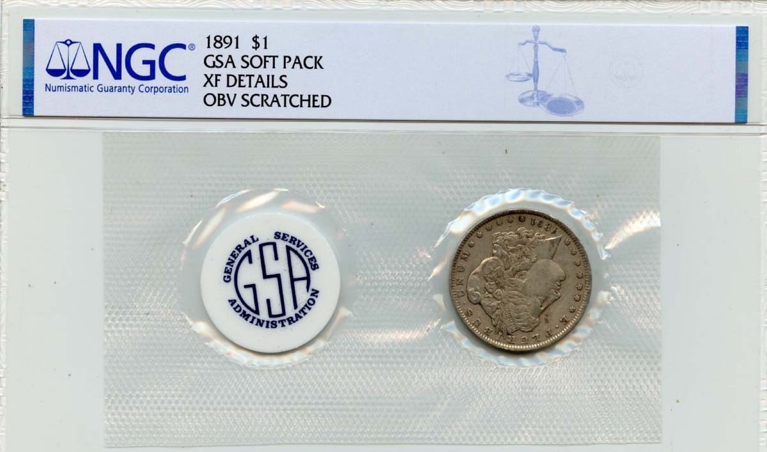 NGC XF Details 1891 Morgan Silver Dollar GSA Soft Pack (1 of 2)